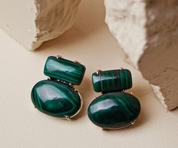 Aloe: A handcrafted Earrings featuring Malachite and hues of White Green.