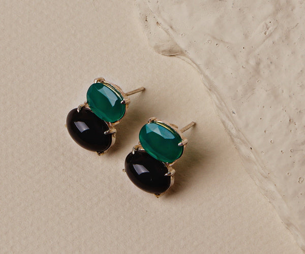 Beatles: A handcrafted Earrings featuring Onyx and hues of Black Green.
