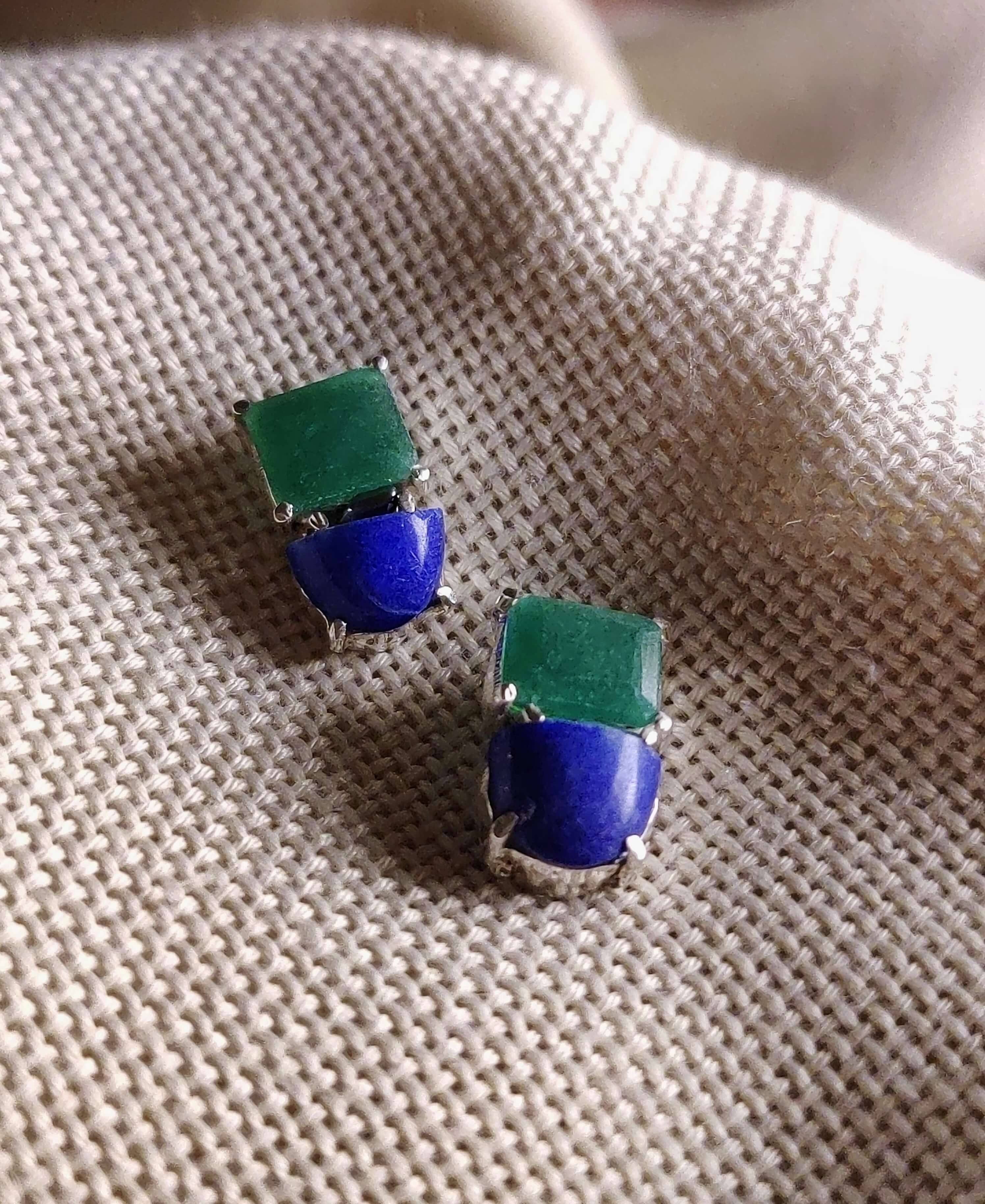 Indigo: A handcrafted Earrings featuring Jade Lapis Lazuli and hues of Blue Green.