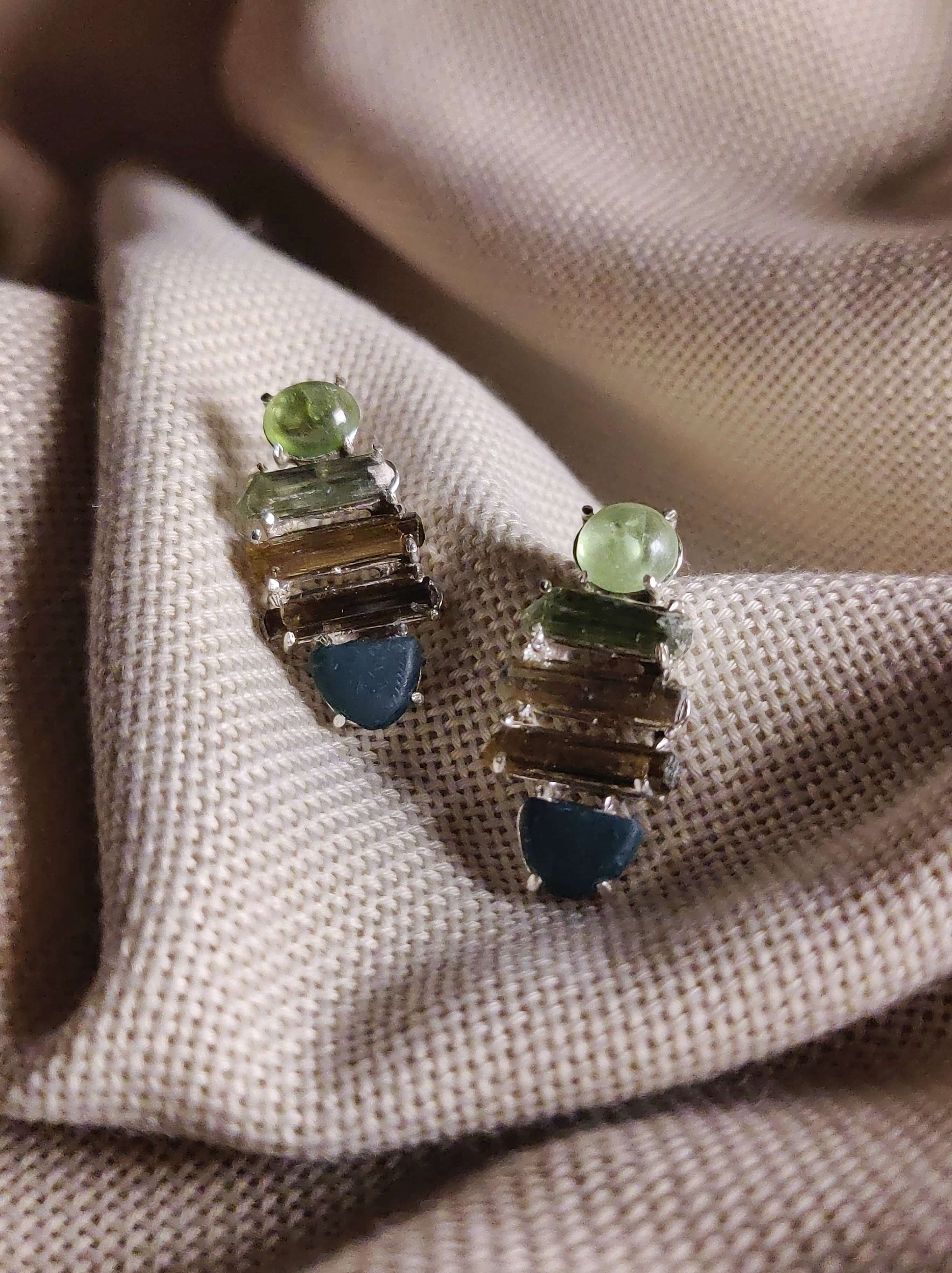 Bluebell: A handcrafted Earrings featuring Peridot Tourmaline Malachite and hues of Green.