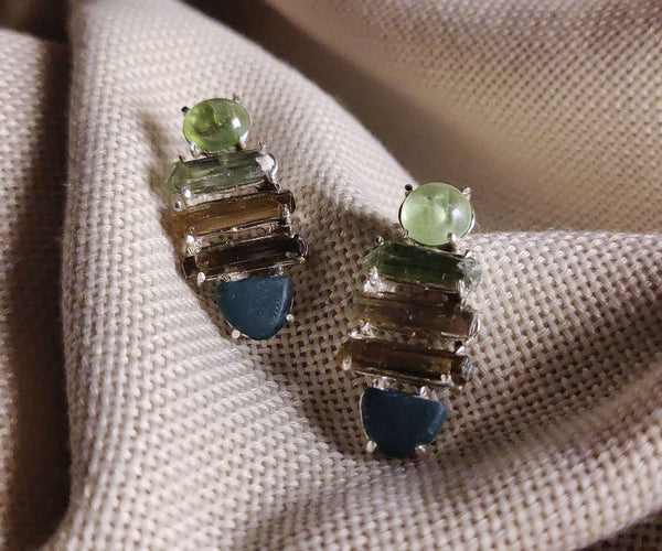 Bluebell: A handcrafted Earrings featuring Peridot Tourmaline Malachite and hues of Green.