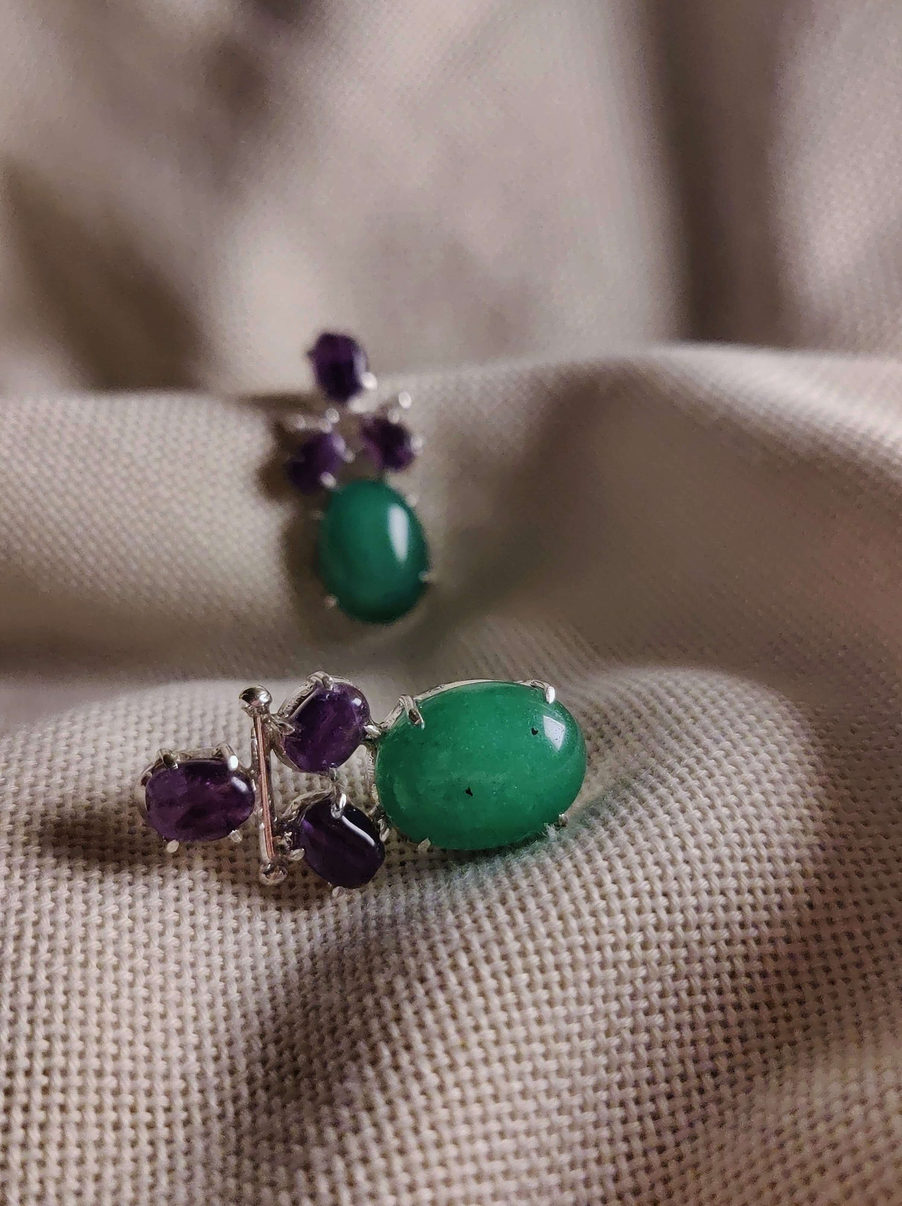 Lathyrus: A handcrafted Earrings featuring Amethyst Jade and hues of Purple Green.