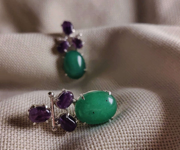 Lathyrus: A handcrafted Earrings featuring Amethyst Jade and hues of Purple Green.