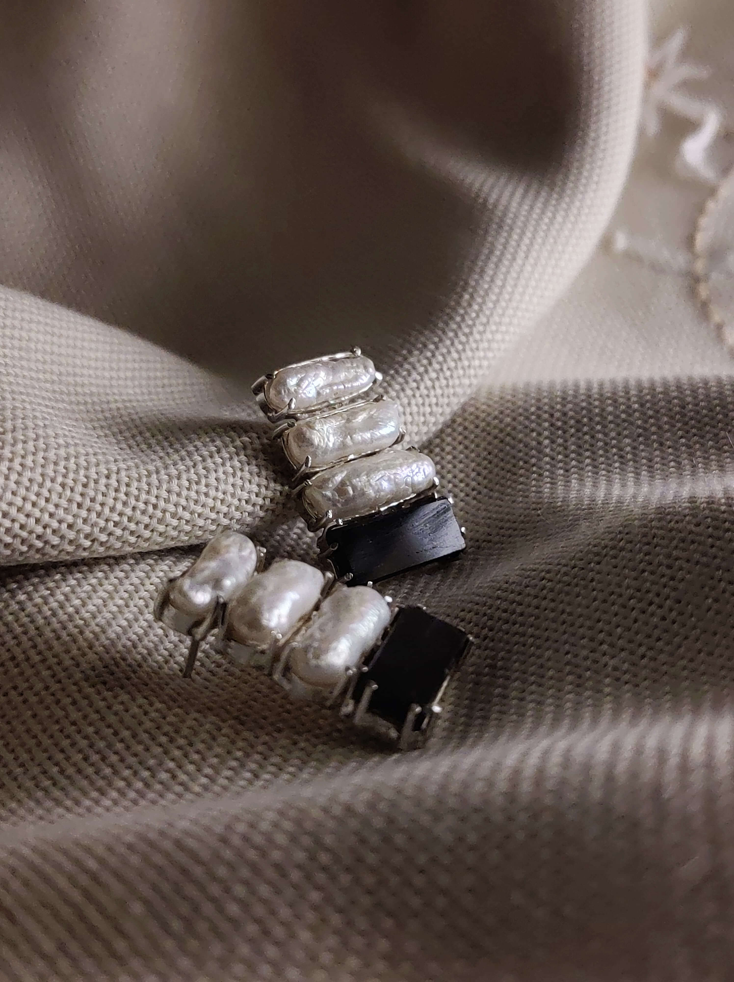 Yarrow: A handcrafted Earrings featuring Pearl Tourmaline and hues of White Green.