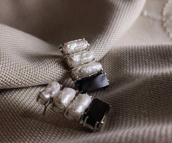 Yarrow: A handcrafted Earrings featuring Pearl Tourmaline and hues of White Green.