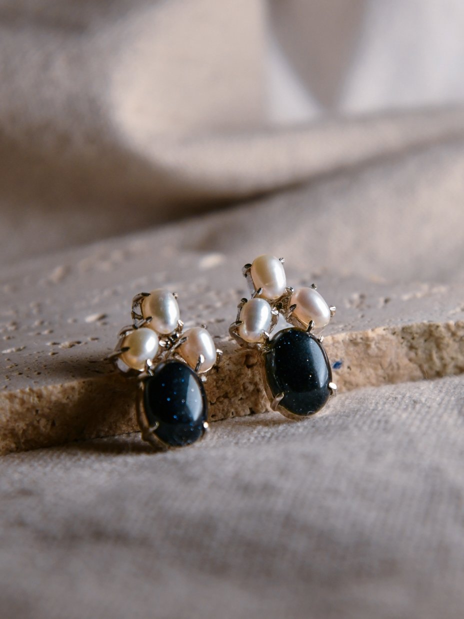 Mizu: A handcrafted Earrings featuring Pearl Onyx and hues of Black White.