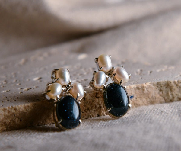Mizu: A handcrafted Earrings featuring Pearl Onyx and hues of Black White.