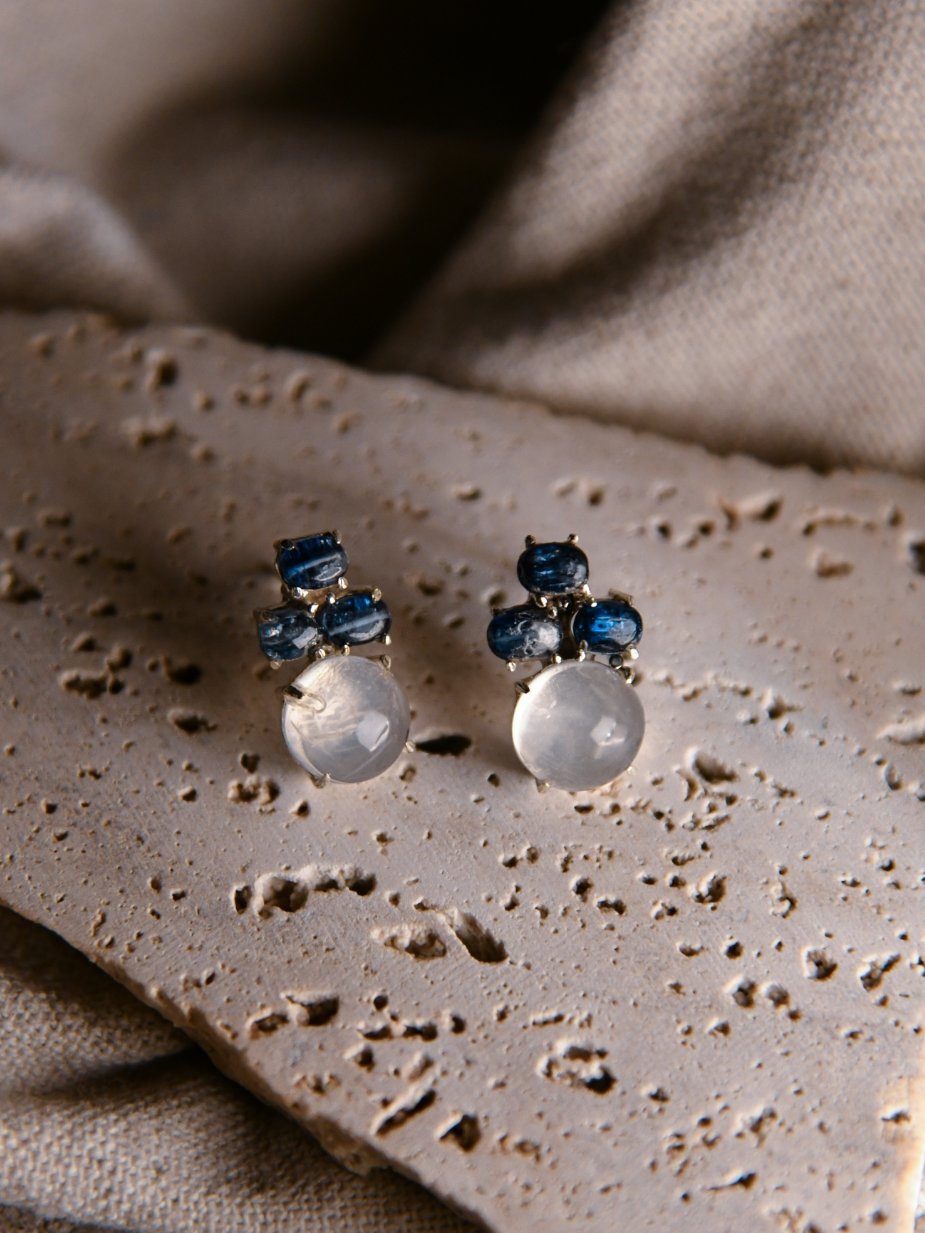 Aoi: A handcrafted Earrings featuring Sapphire Moonstone and hues of Blue White.