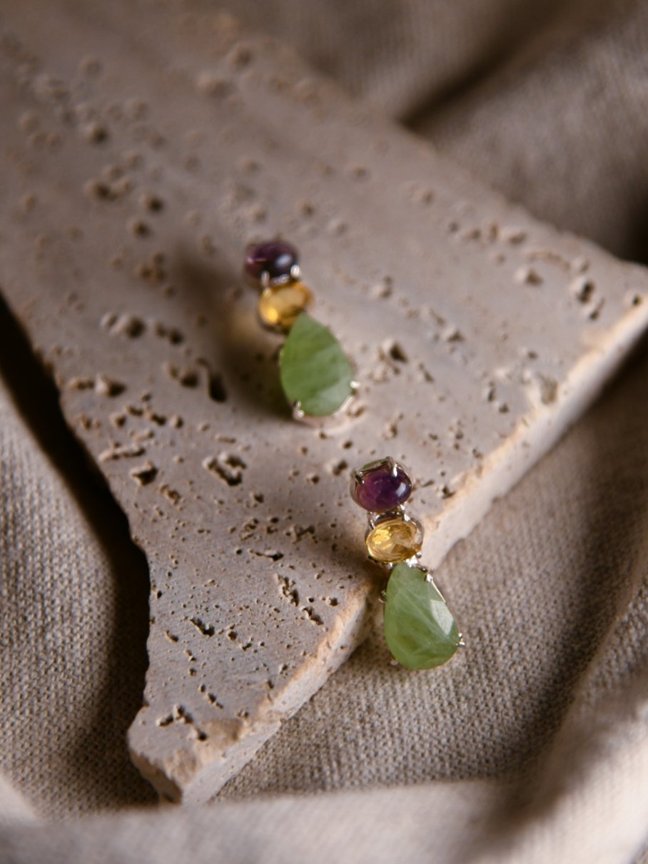 Zohra — (Opal, Sapphire) handcrafted silver earrings featuring opal, sapphire stones by Repeat.pk