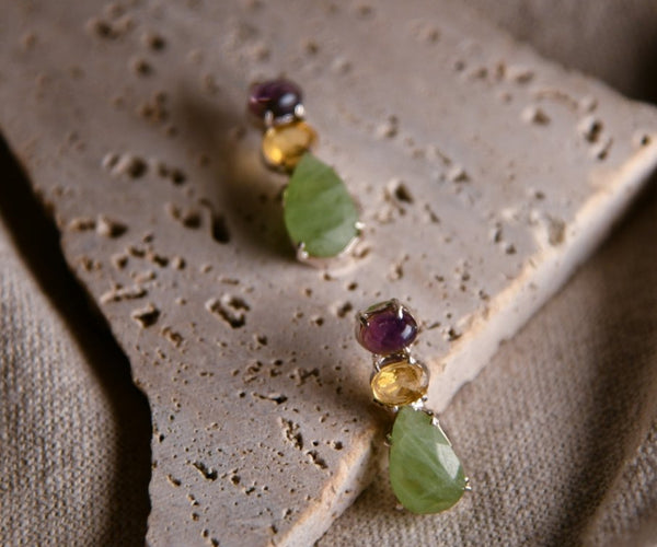 Zohra — (Opal, Sapphire) handcrafted silver earrings featuring opal, sapphire stones by Repeat.pk