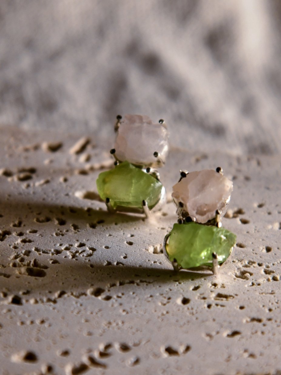 Lara — (Grey pearl and multi flower) handcrafted silver earrings featuring grey pearl and multi flower stones by Repeat.pk