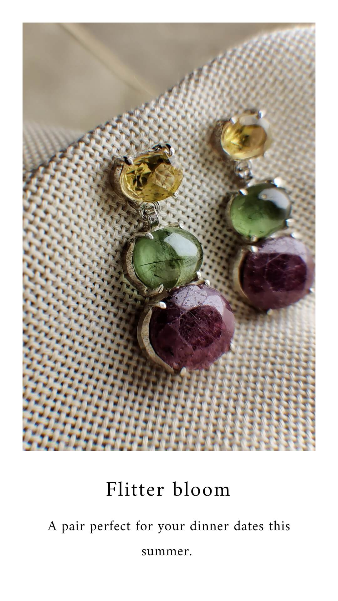 Flitter bloom: A handcrafted Earrings featuring Ruby Citrine Peridot and hues of Red Yellow Green.