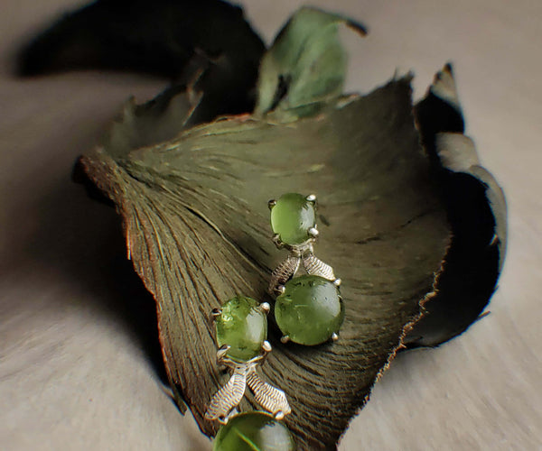 Chardonnay: A handcrafted Earrings featuring Peridot and hues of Green.