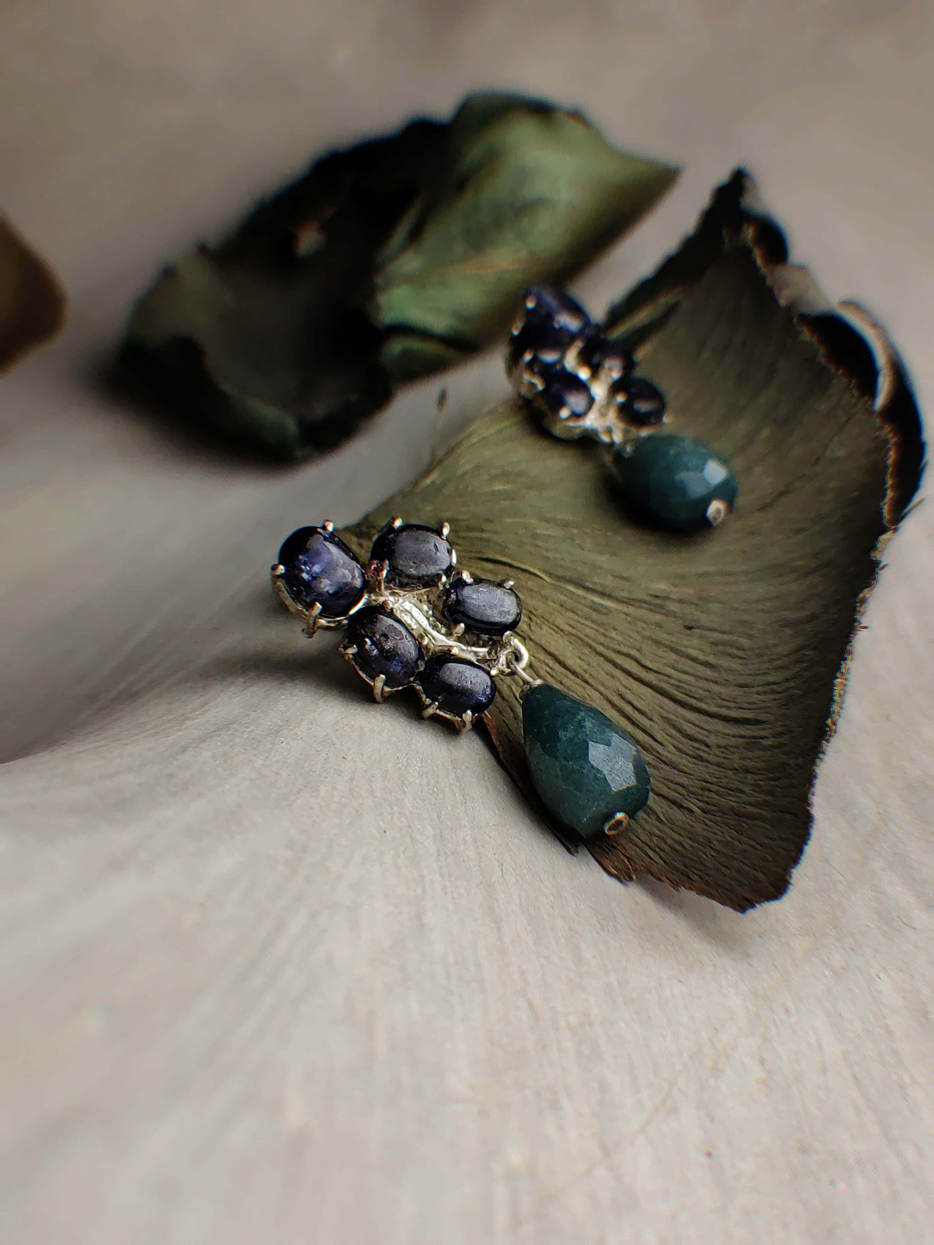Baneberry: A handcrafted Earrings featuring Sapphire Jade and hues of Green Blue.
