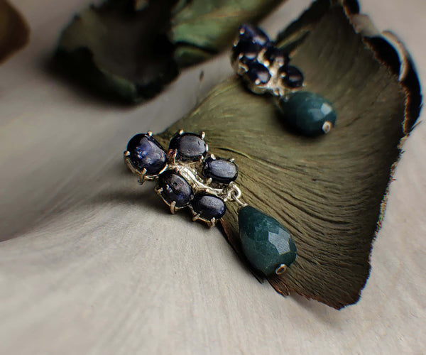 Baneberry: A handcrafted Earrings featuring Sapphire Jade and hues of Green Blue.