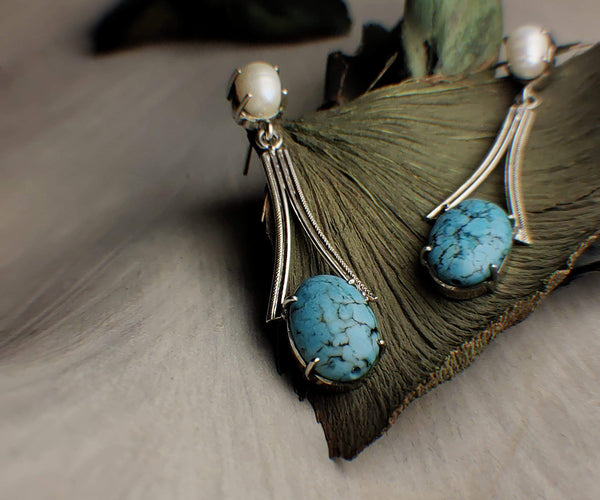 Summer sky: A handcrafted Earrings featuring nan and hues of White Blue.