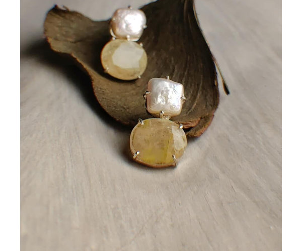 Fire fly: A handcrafted Earrings featuring Pearl Citrine and hues of White Yellow.