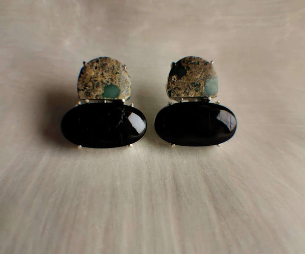 Laleh: A handcrafted Earrings featuring Onyx Turquoise and hues of Black Green.