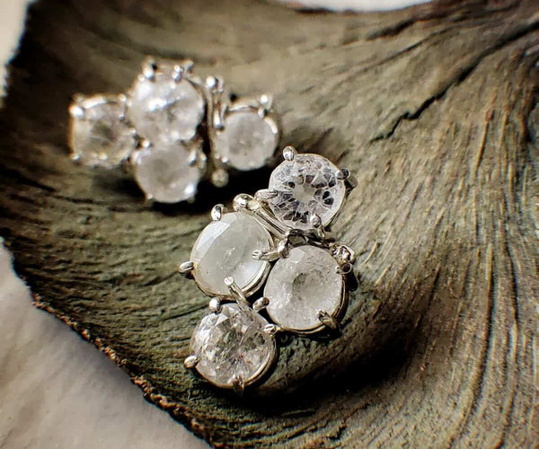 Neptune Rain: A handcrafted Earrings featuring Quartz and hues of White.