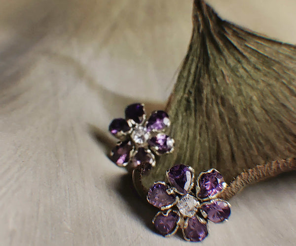 Rose: A handcrafted Earrings featuring Amethyst  Zirconia and hues of Purple White.