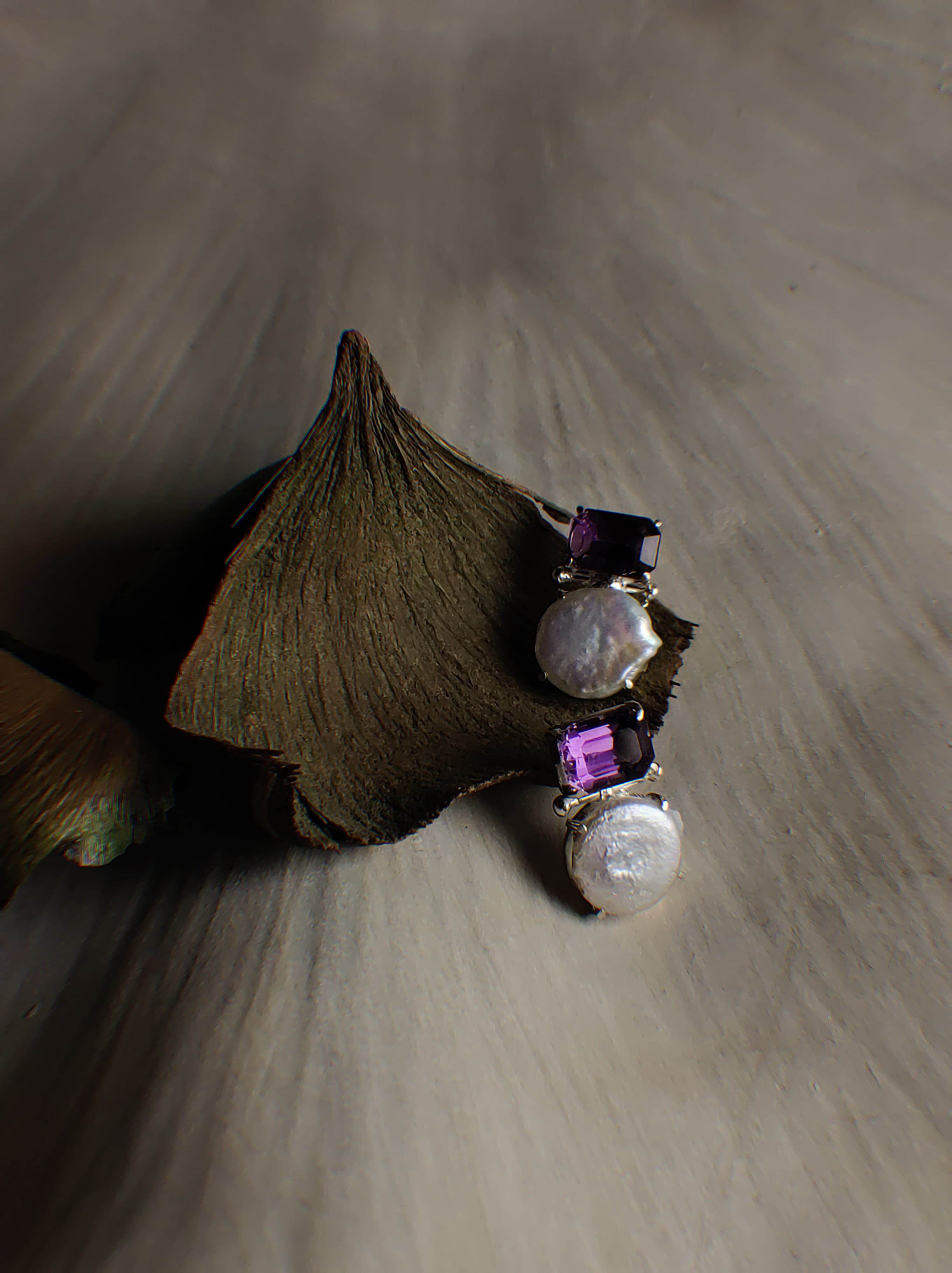 Purple moon: A handcrafted Earrings featuring Pearl Amethyst and hues of Purple White.