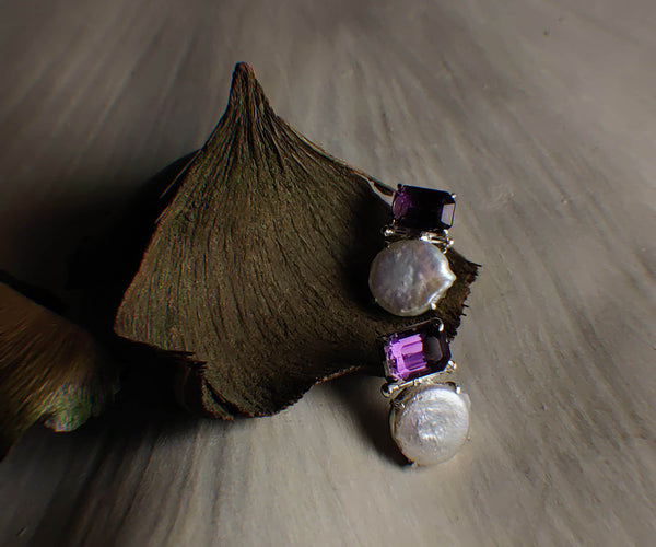 Purple moon: A handcrafted Earrings featuring Pearl Amethyst and hues of Purple White.