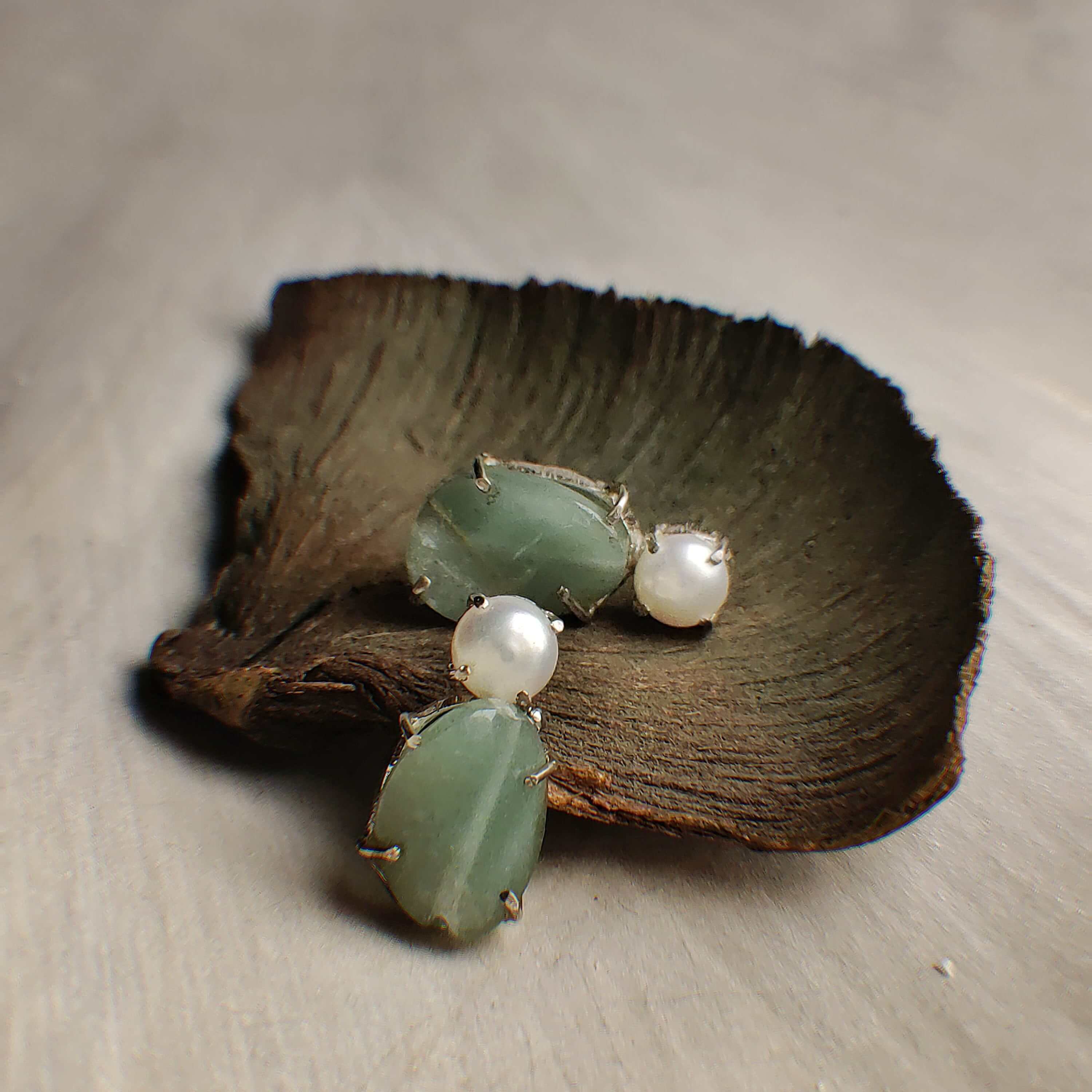 Fluxweed: A handcrafted Earrings featuring Pearl and hues of Green White.