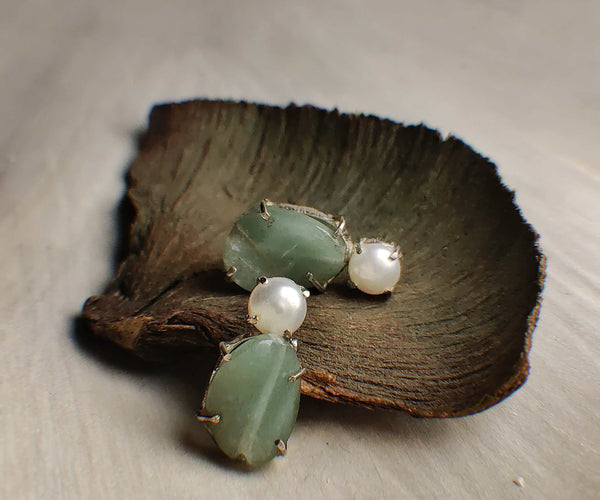 Fluxweed: A handcrafted Earrings featuring Pearl and hues of Green White.