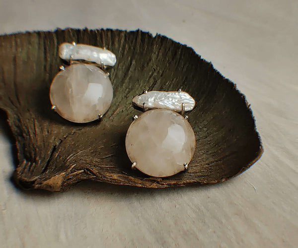 Angel's trumpet: A handcrafted Earrings featuring Quartz Pearl and hues of Pink White.