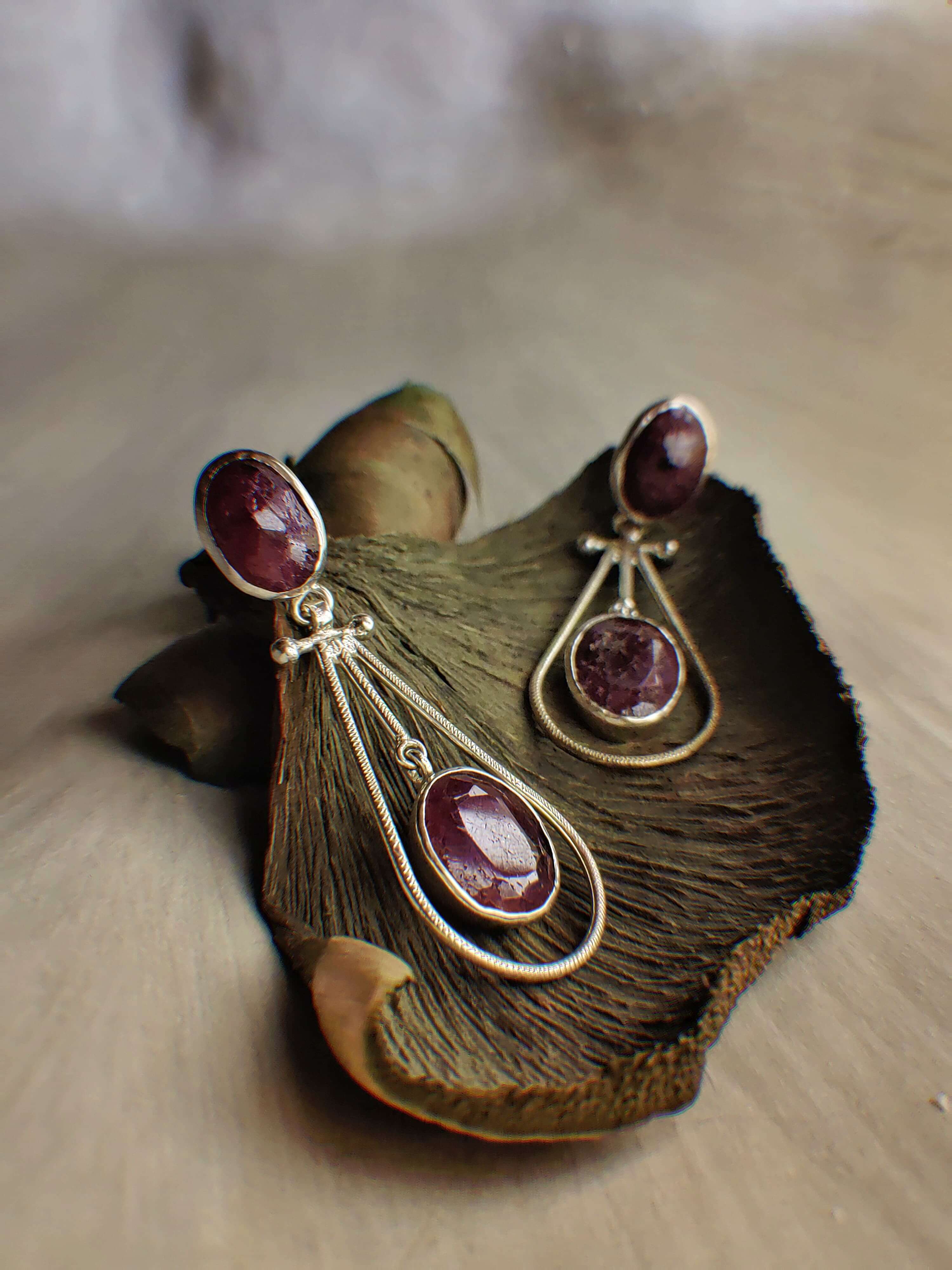 Knotgrass: A handcrafted Earrings featuring Ruby and hues of Red.