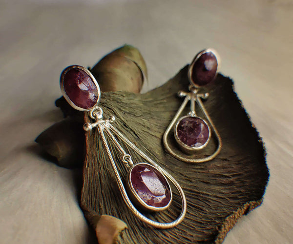 Knotgrass: A handcrafted Earrings featuring Ruby and hues of Red.