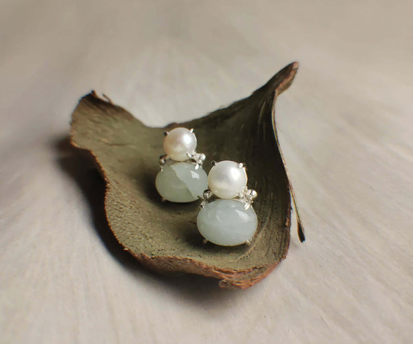 Pluto to moon: A handcrafted Earrings featuring Pearl Aquamarine and hues of White Blue.