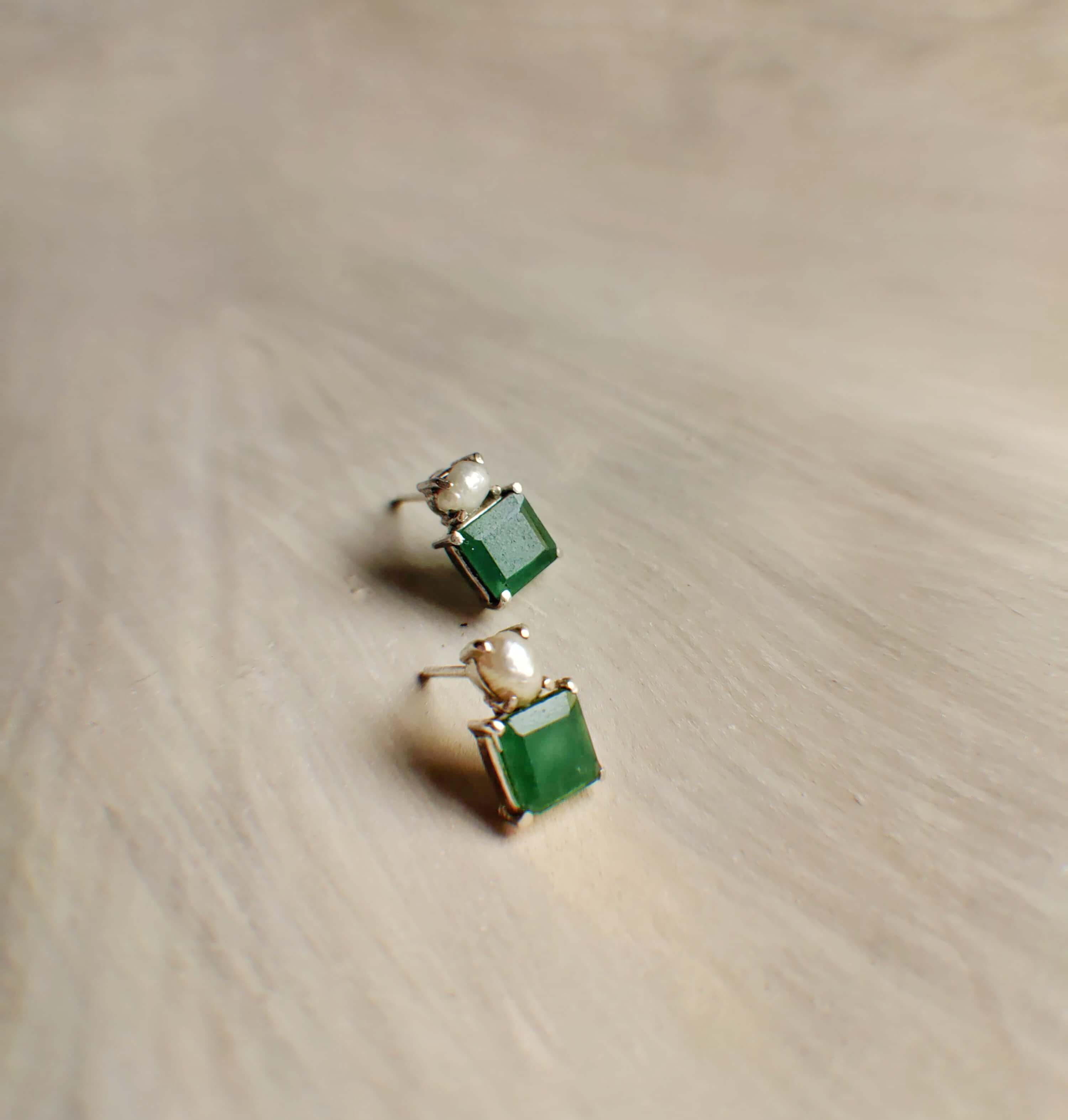 Aria: A handcrafted Earrings featuring Jade Pearl and hues of Green White.