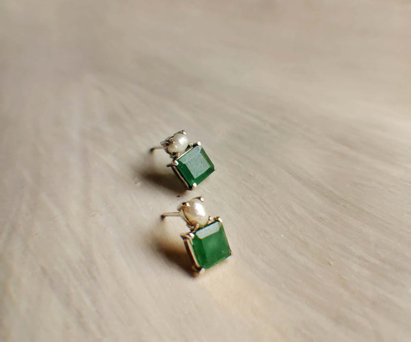 Aria: A handcrafted Earrings featuring Jade Pearl and hues of Green White.