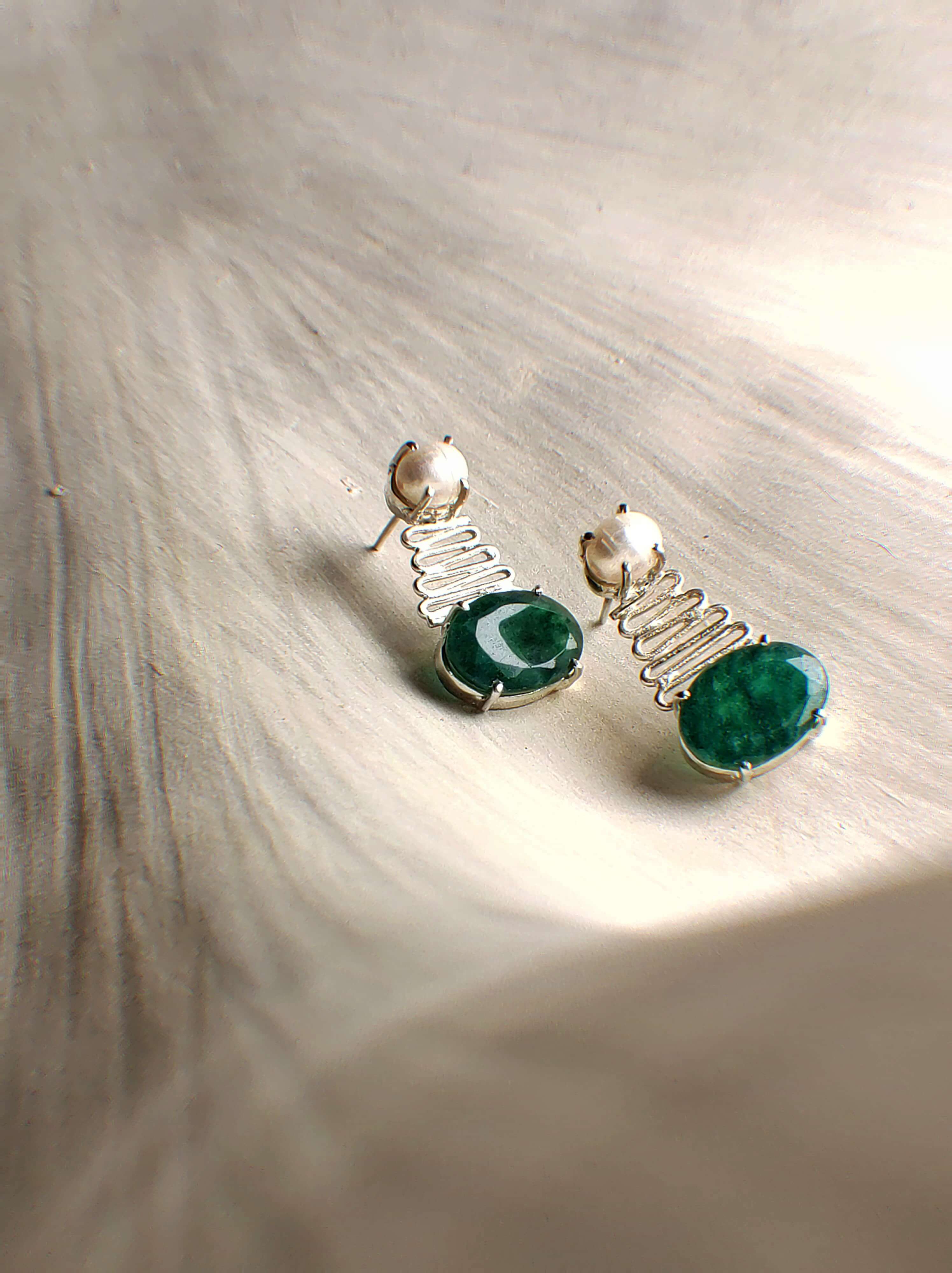 Seren: A handcrafted Earrings featuring Pearl Jade and hues of Green White.