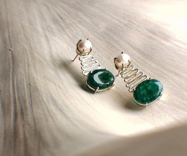 Seren: A handcrafted Earrings featuring Pearl Jade and hues of Green White.