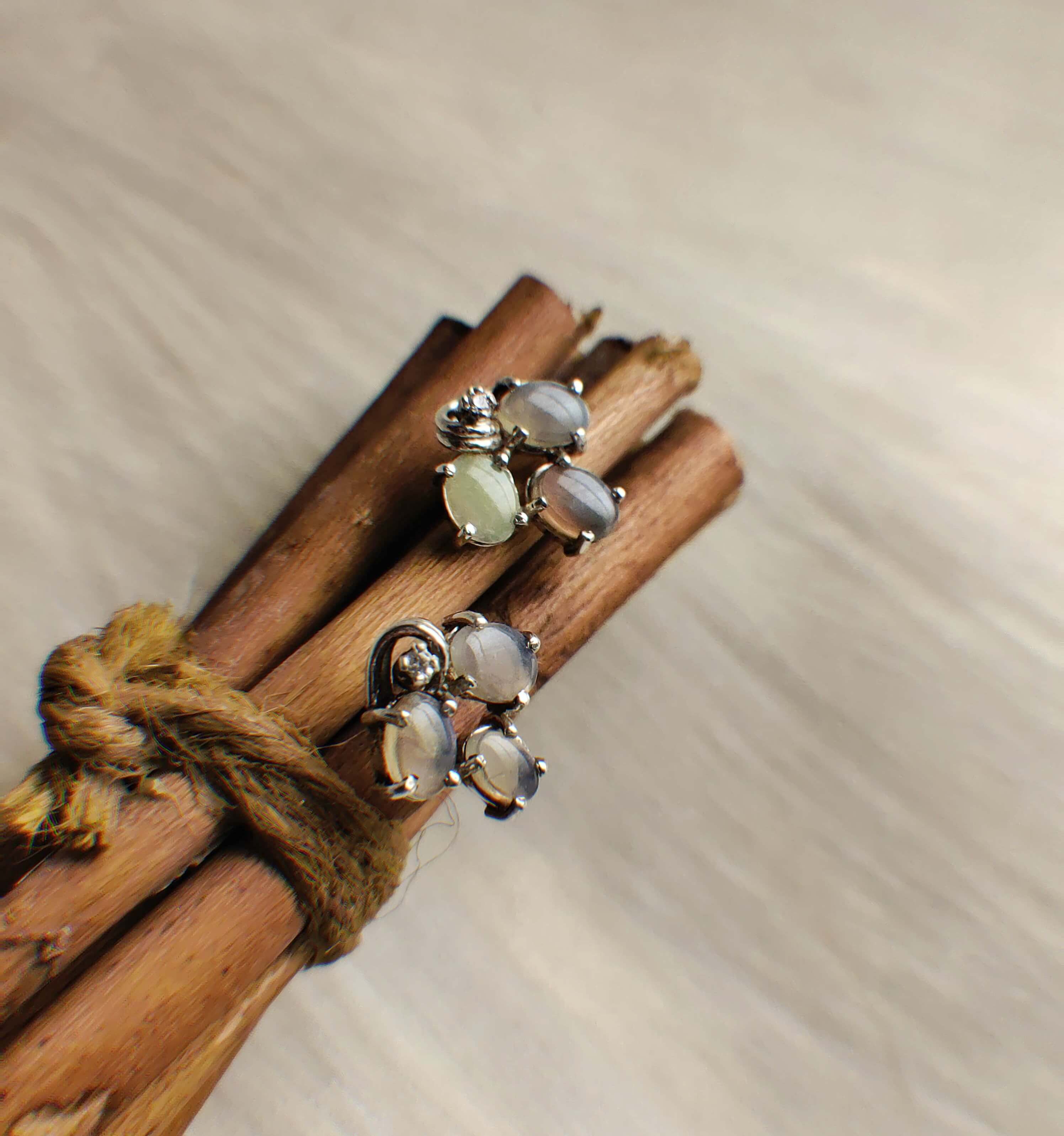 Luna: A handcrafted Earrings featuring Moonstone and hues of Grey.