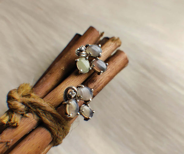 Luna: A handcrafted Earrings featuring Moonstone and hues of Grey.
