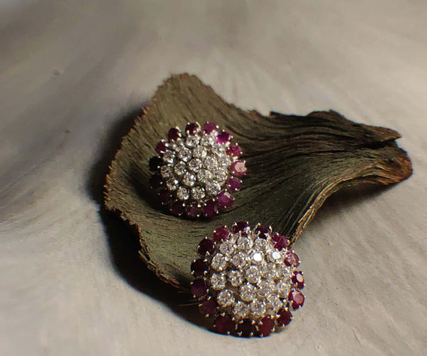 Ivy Rose: A handcrafted Earrings featuring Ruby  Zirconia and hues of Red Pink White.