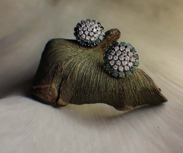 Sabah: A handcrafted Earrings featuring Emerald  Zirconia and hues of Green White.