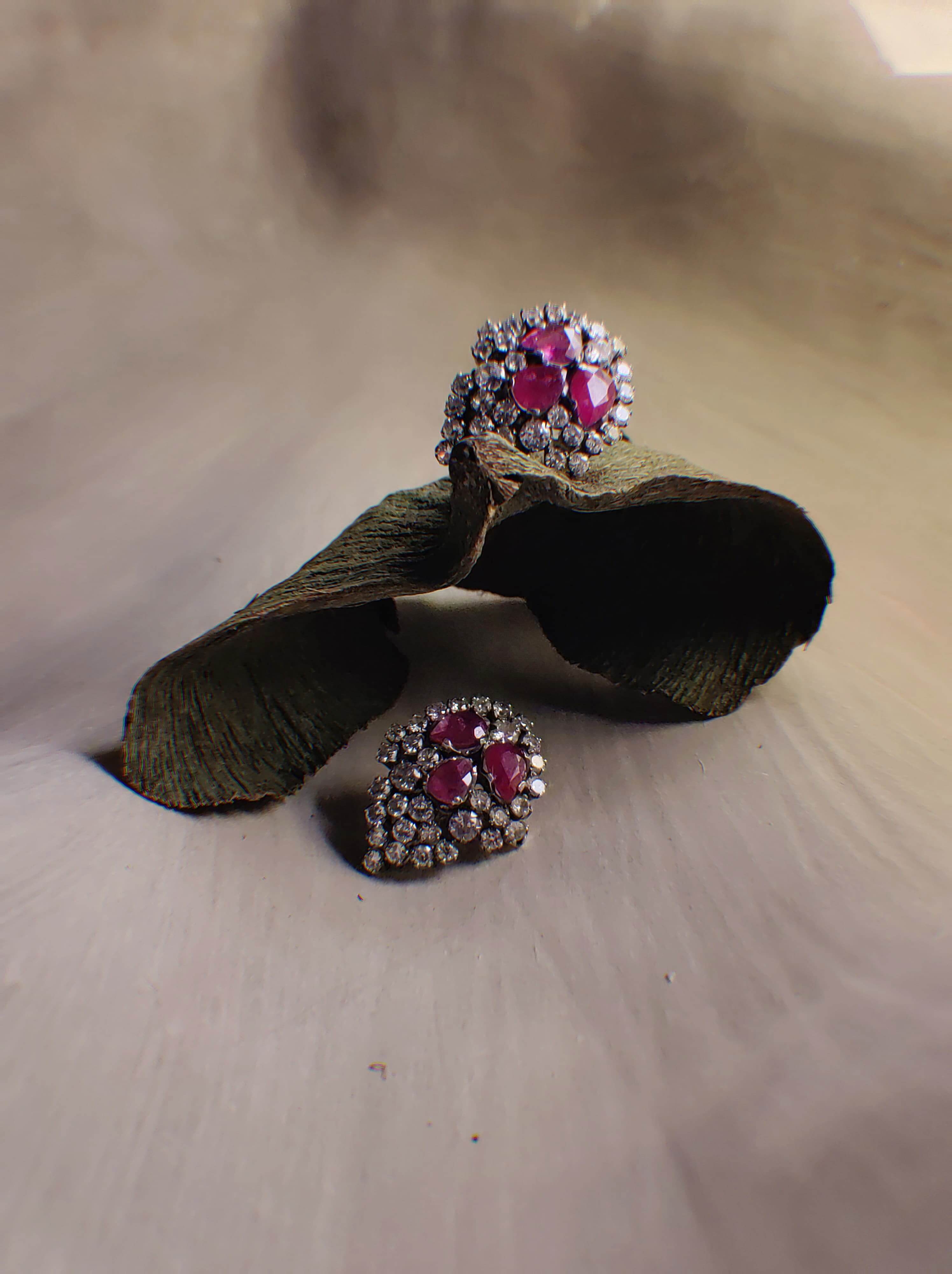 Ayla earrings featuring Ruby, Zirconia, in Pink, White tones by Repeat.pk.