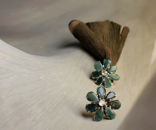 Forest: A handcrafted Earrings featuring Emerald  Zirconia and hues of Green White.