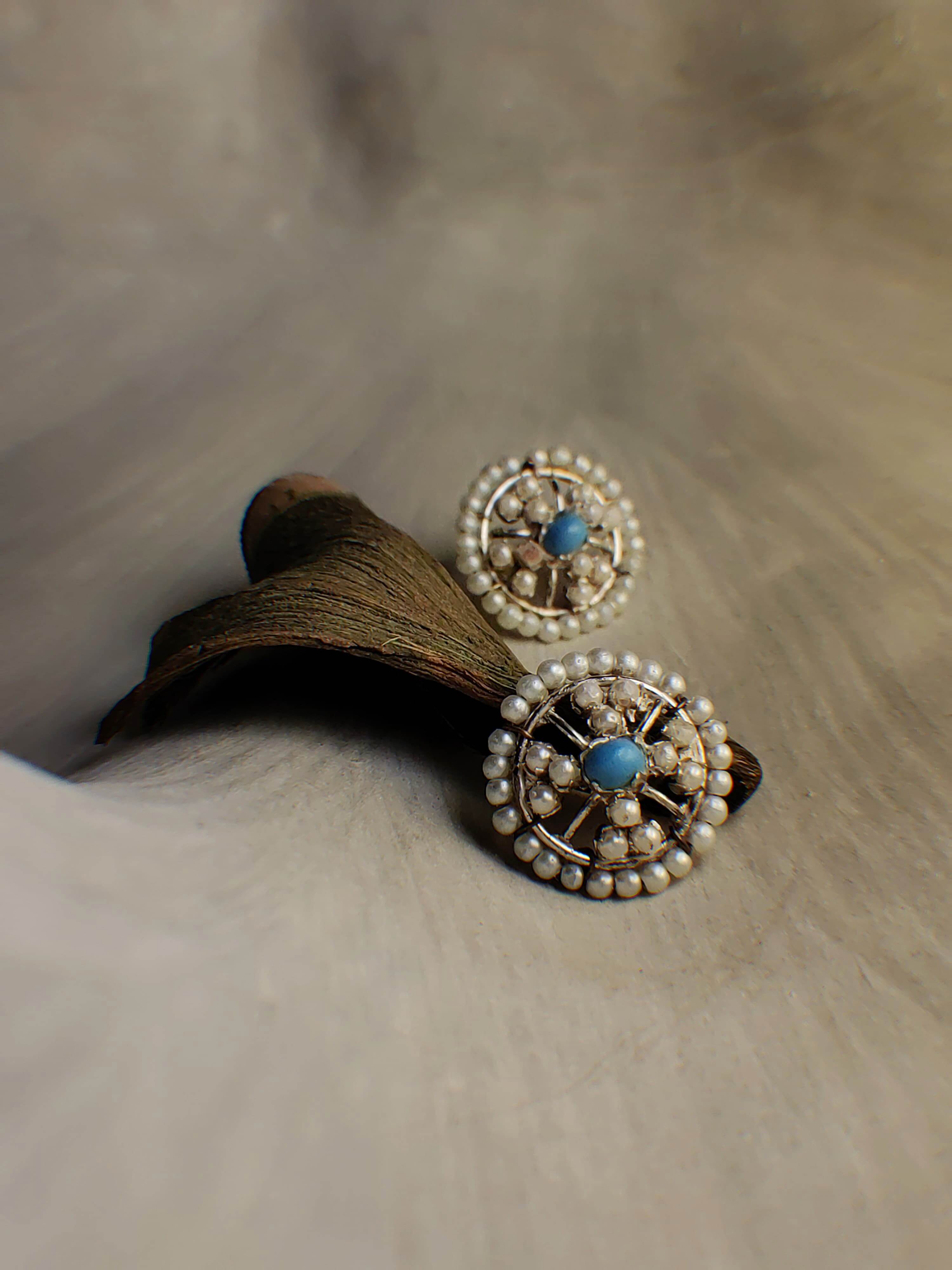 Aqua earrings featuring Pearl, Turquoise, in White, Blue tones by Repeat.pk.