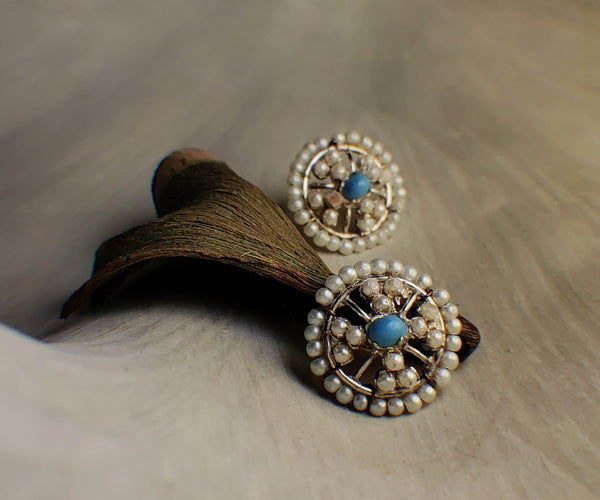 Aqua earrings featuring Pearl, Turquoise, in White, Blue tones by Repeat.pk.