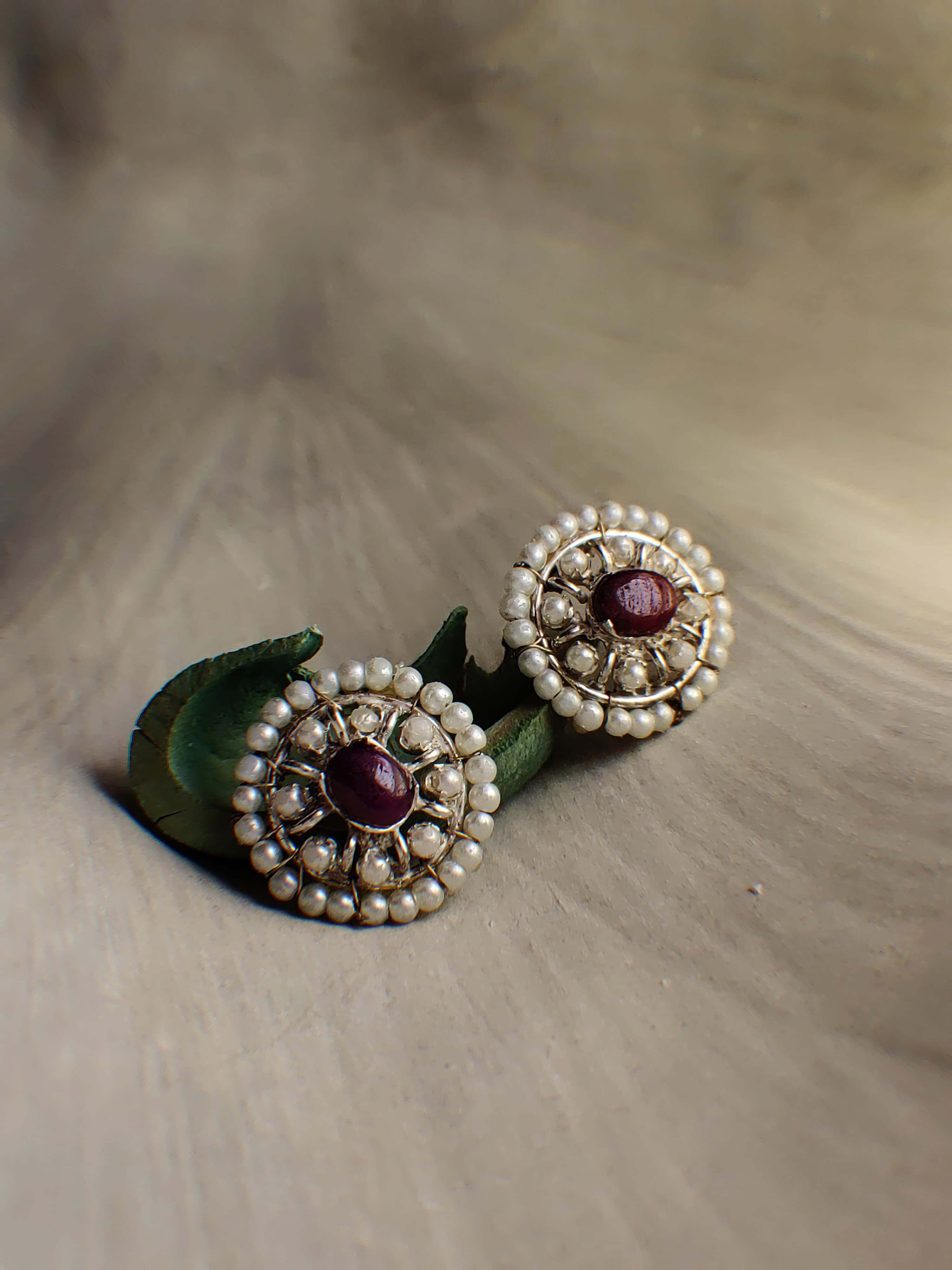 Berry earrings featuring Pearl, Ruby, in White, Red tones by Repeat.pk.