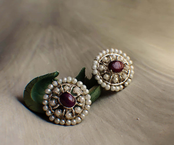 Berry earrings featuring Pearl, Ruby, in White, Red tones by Repeat.pk.