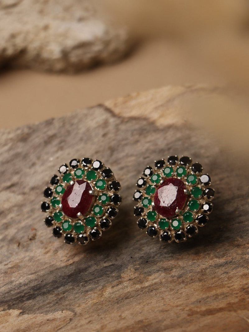 Ruby Moss earrings, with Sapphire, emerald and ruby stones in green and blue and red, 0.9-inch