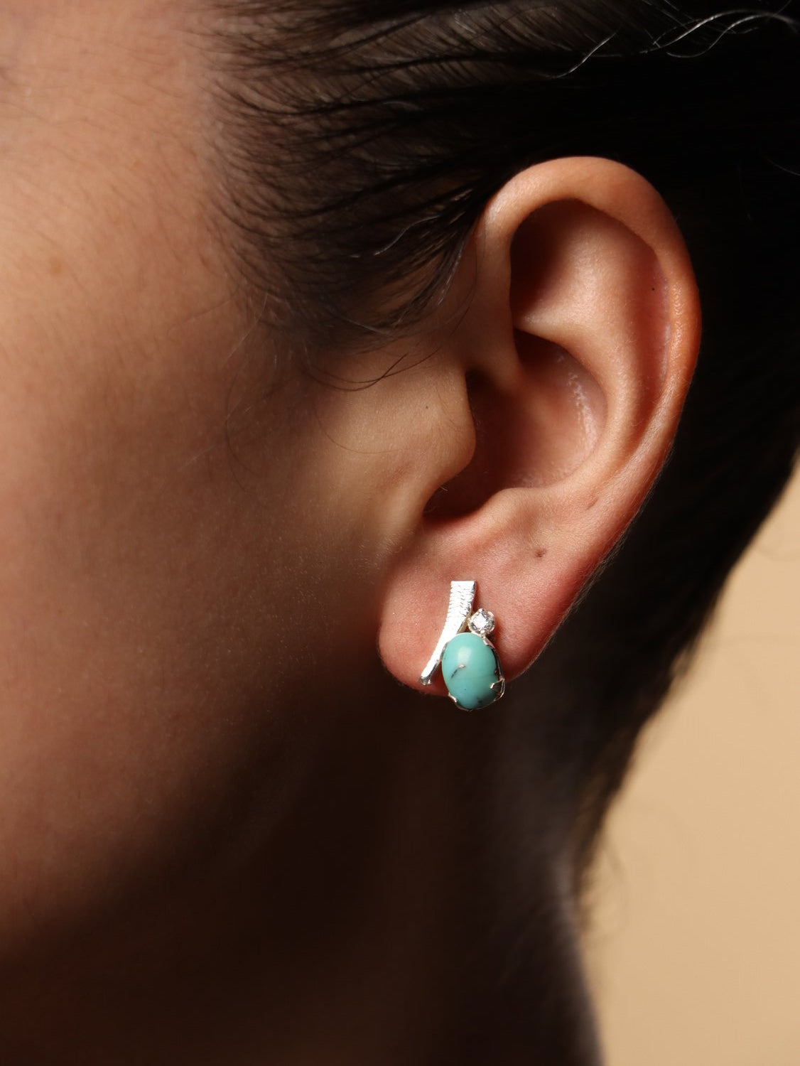 Tideborn earrings, with Pearl and Turquoise stones in blue and white, 0.5-inch