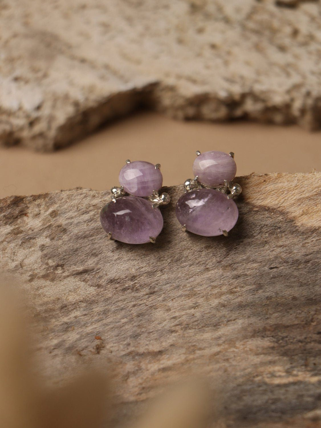 Lilacmelt earrings, with Amethsyt and Tourmaline stones in purple, 0.6-inch