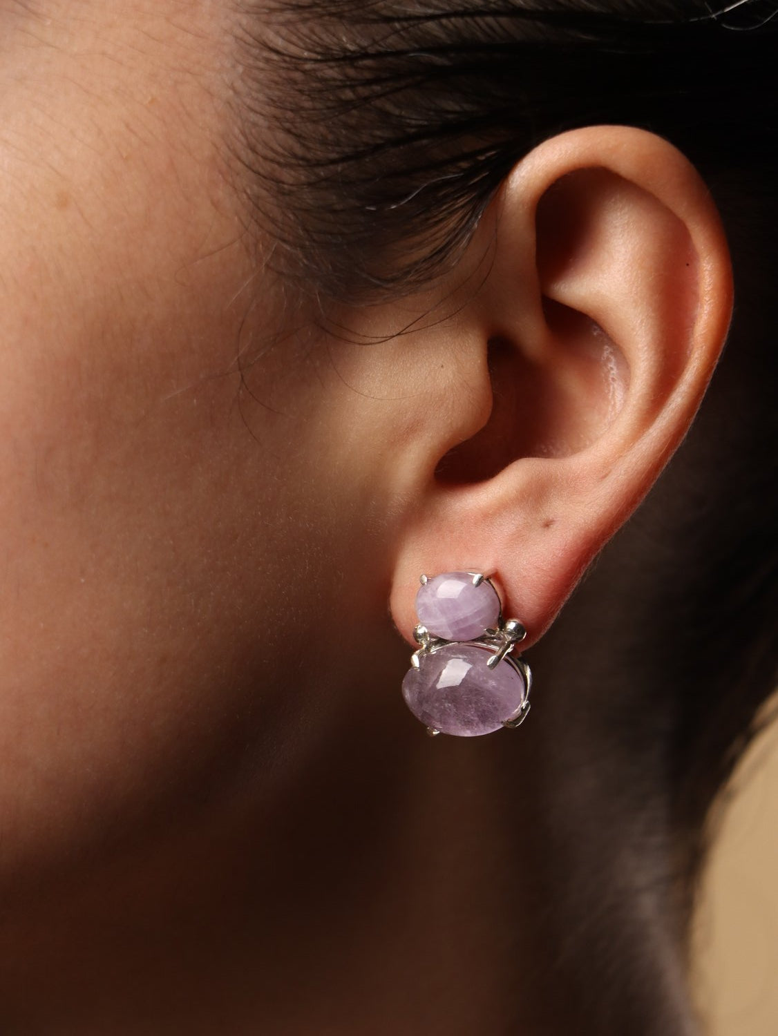 Lilacmelt earrings, with Amethsyt and Tourmaline stones in purple, 0.6-inch